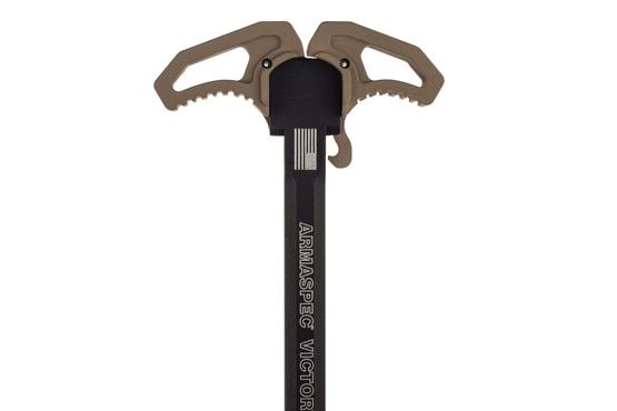 Armaspec Victory flat dark earth Ambi AR15 Charging Handle features an enlarged latch
